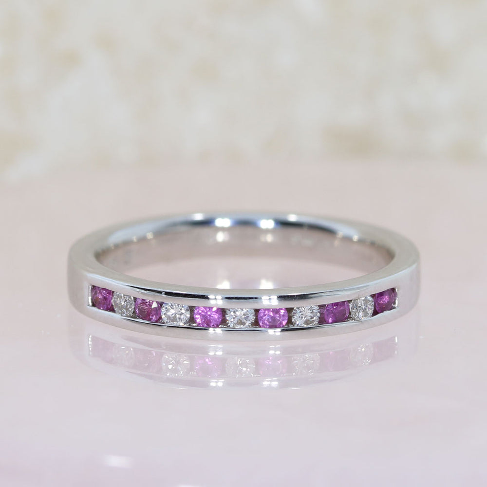 Pre Owned 18ct White Gold Pink Sapphire & Diamond Channel Set Eternity Ring