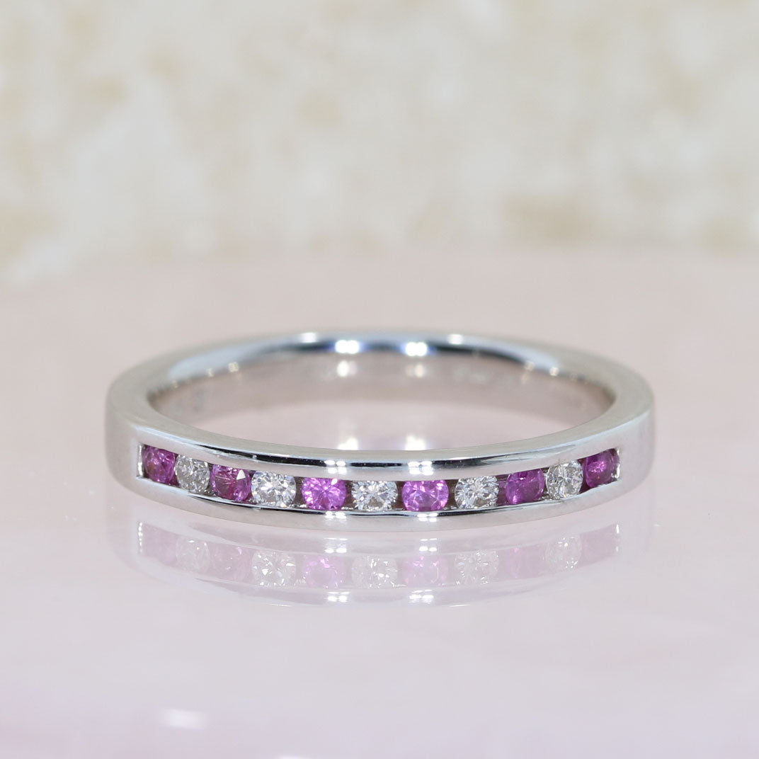 Pre Owned 18ct White Gold Pink Sapphire & Diamond Channel Set Eternity Ring