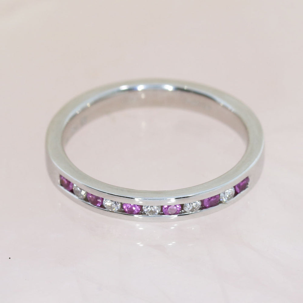 Pre Owned 18ct White Gold Pink Sapphire & Diamond Channel Set Eternity Ring