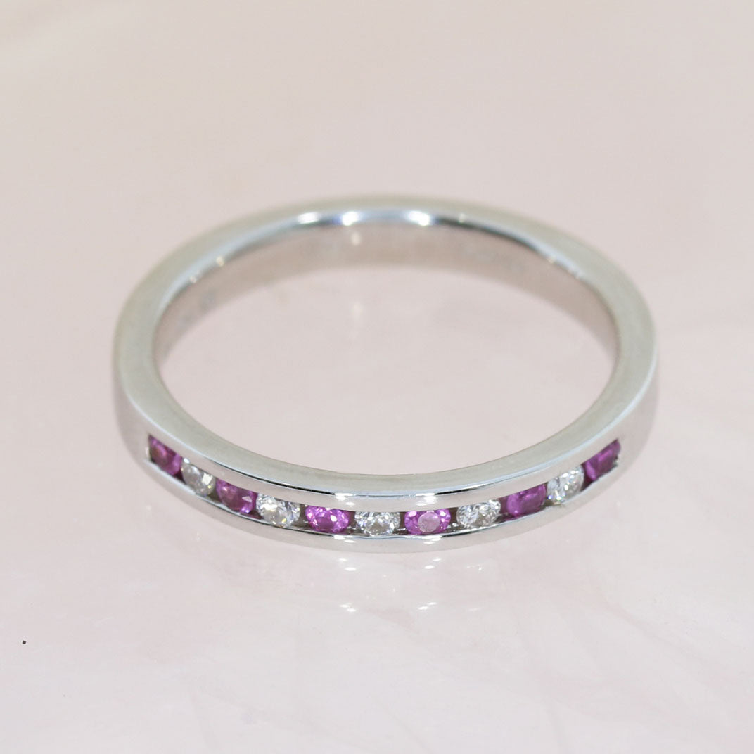 Pre Owned 18ct White Gold Pink Sapphire & Diamond Channel Set Eternity Ring