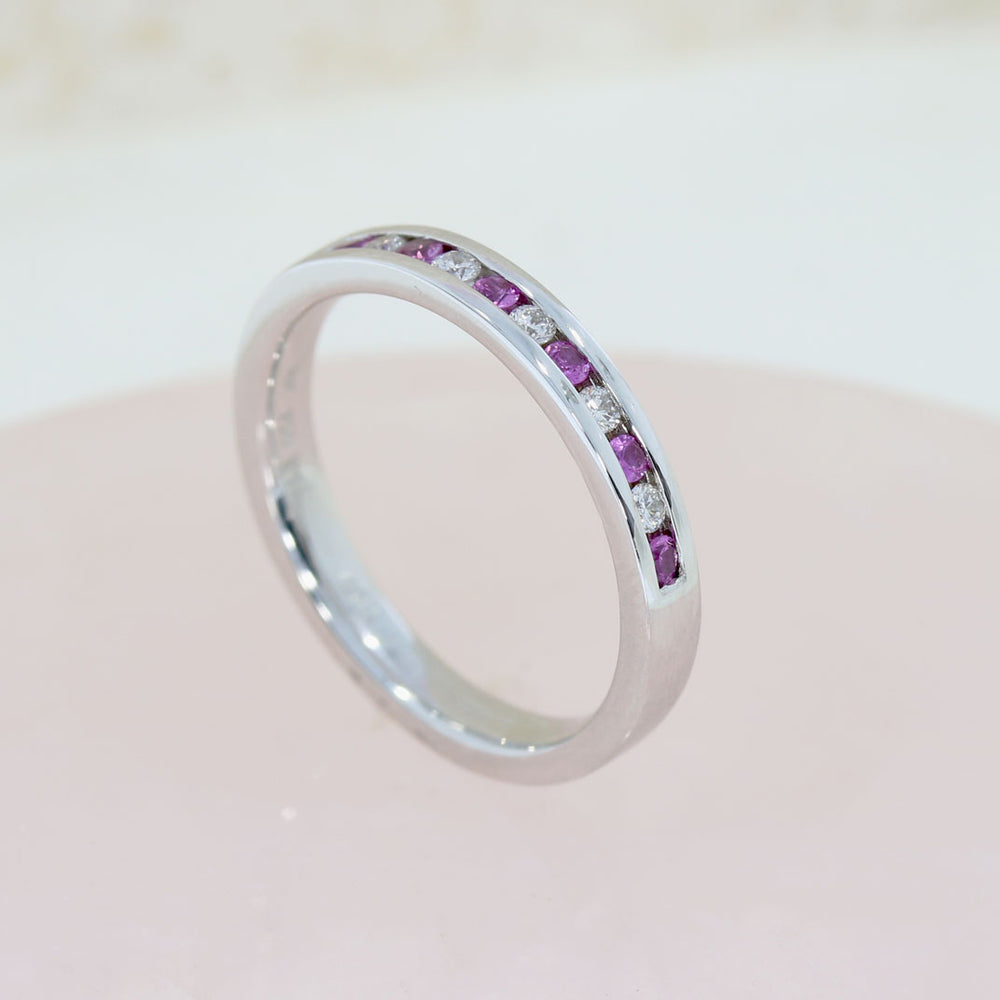 Pre Owned 18ct White Gold Pink Sapphire & Diamond Channel Set Eternity Ring