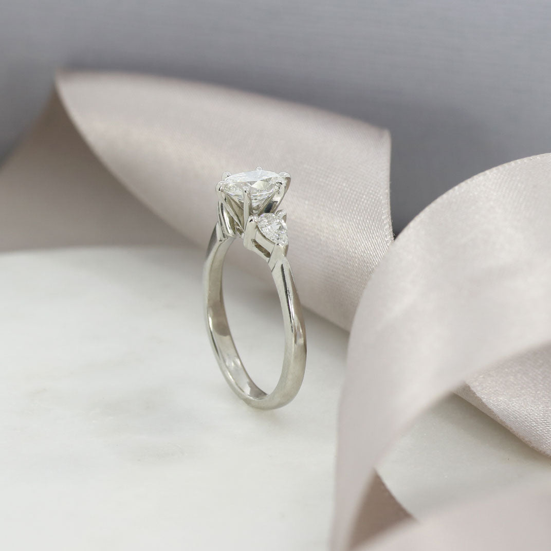 Pre Owned Platinum GIA Certified Oval & Pear Shape Diamond Ring 1.00ct H VS2