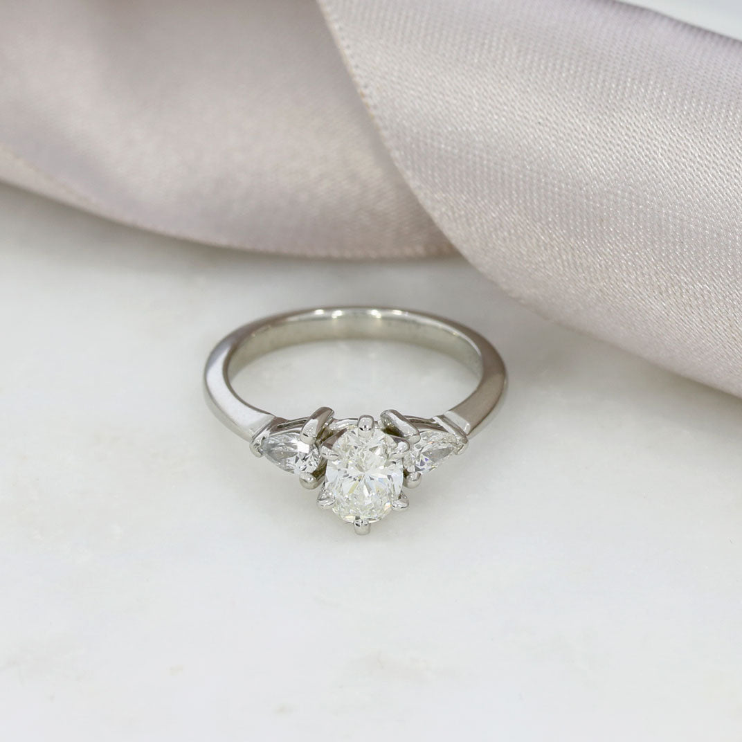 Pre Owned Platinum GIA Certified Oval & Pear Shape Diamond Ring 1.00ct H VS2