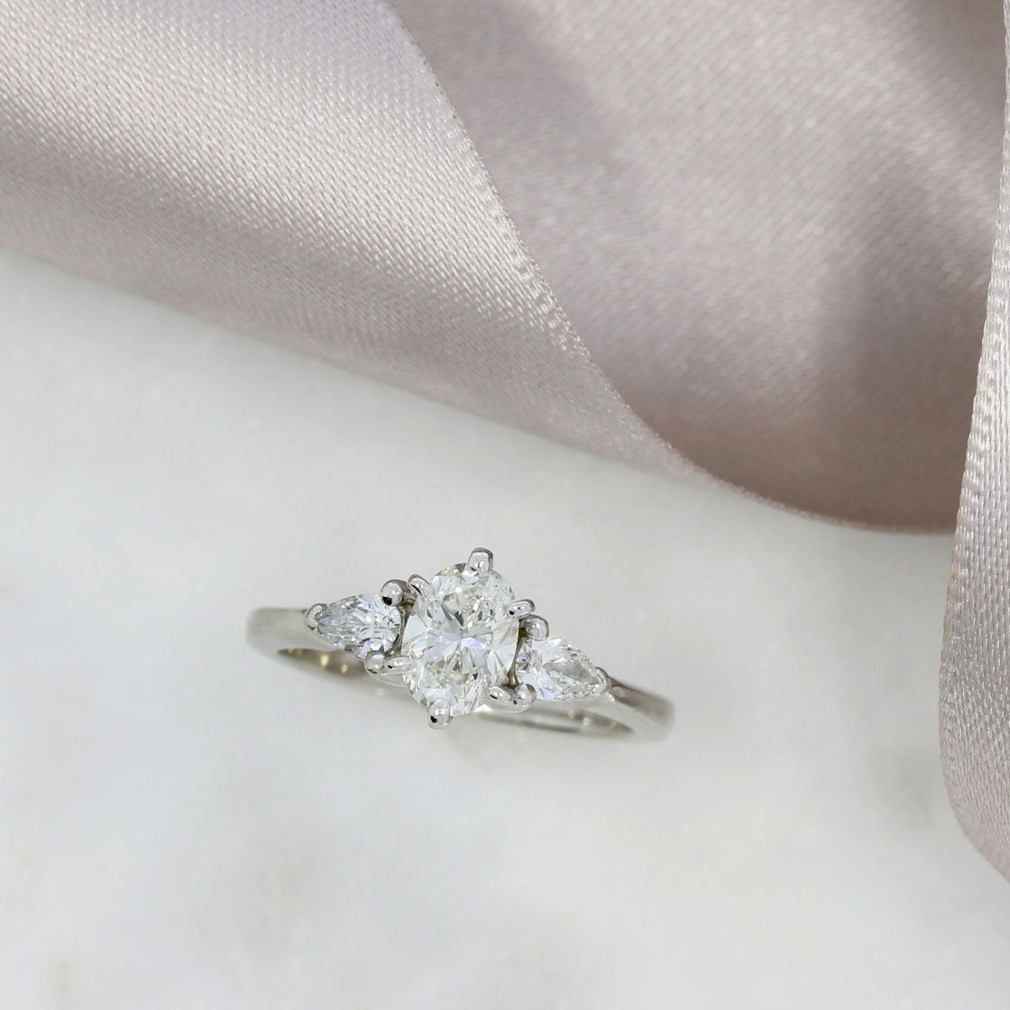 Pre Owned Platinum GIA Certified Oval & Pear Shape Diamond Ring 1.00ct H VS2