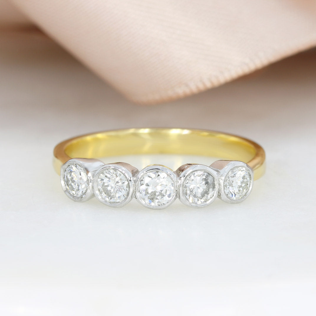 18ct Yellow Gold Rim Set 5 Stone Diamond Ring 0.76ct