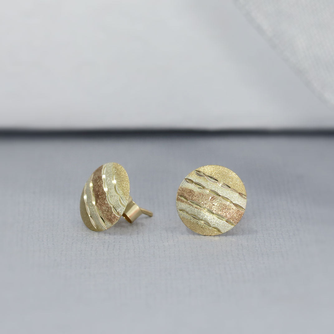 9ct 3 Colour Gold Disc Stud Earrings