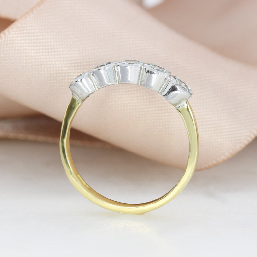 18ct Yellow Gold Rim Set 5 Stone Diamond Ring 0.76ct