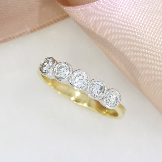 18ct Yellow Gold Rim Set 5 Stone Diamond Ring 0.76ct