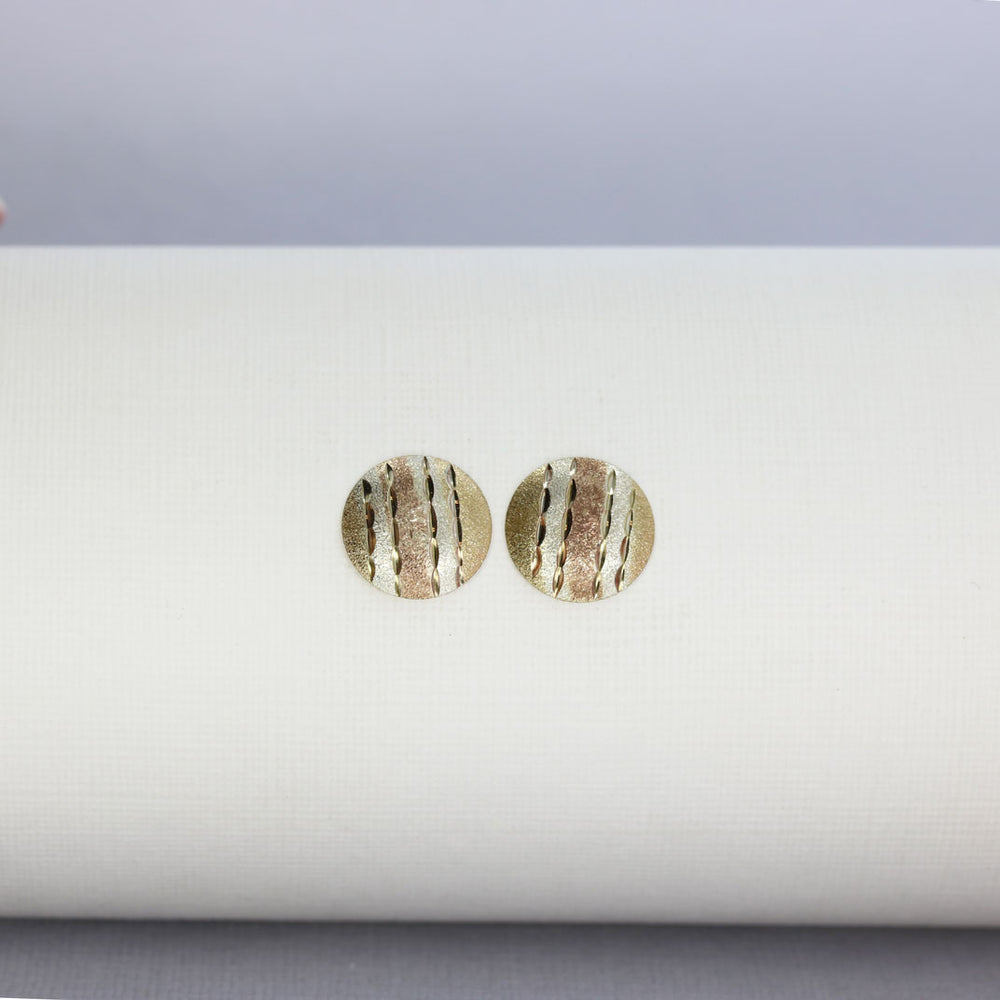 9ct 3 Colour Gold Disc Stud Earrings