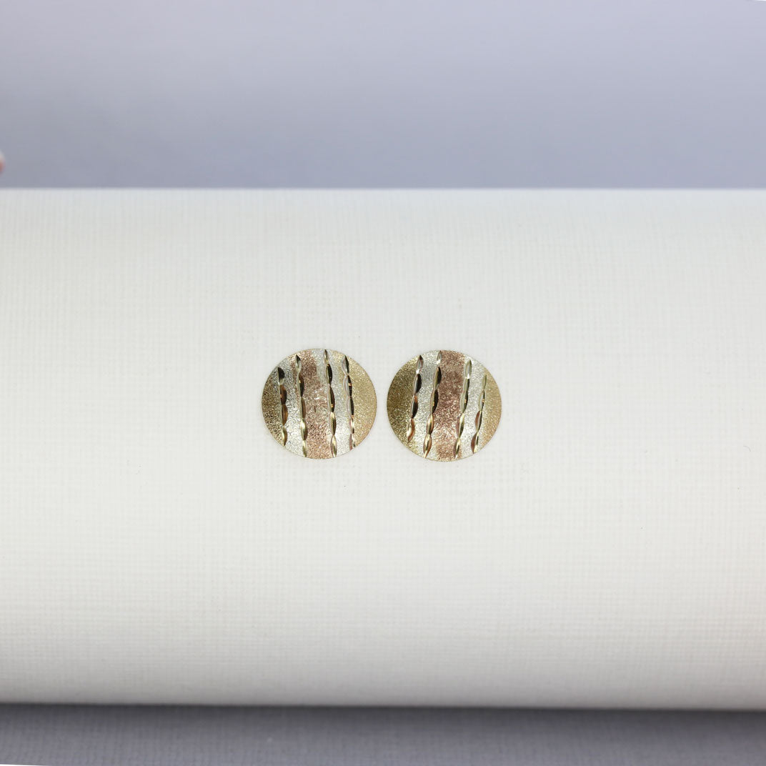 9ct 3 Colour Gold Disc Stud Earrings