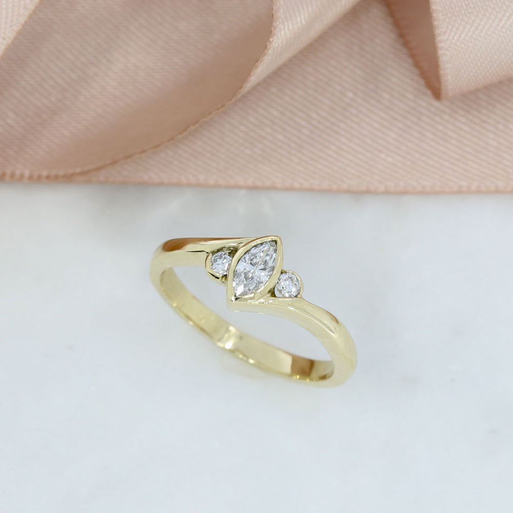 9ct Gold Marquise &  Round Lab Grown Diamond 3 Stone Ring 0.59ct