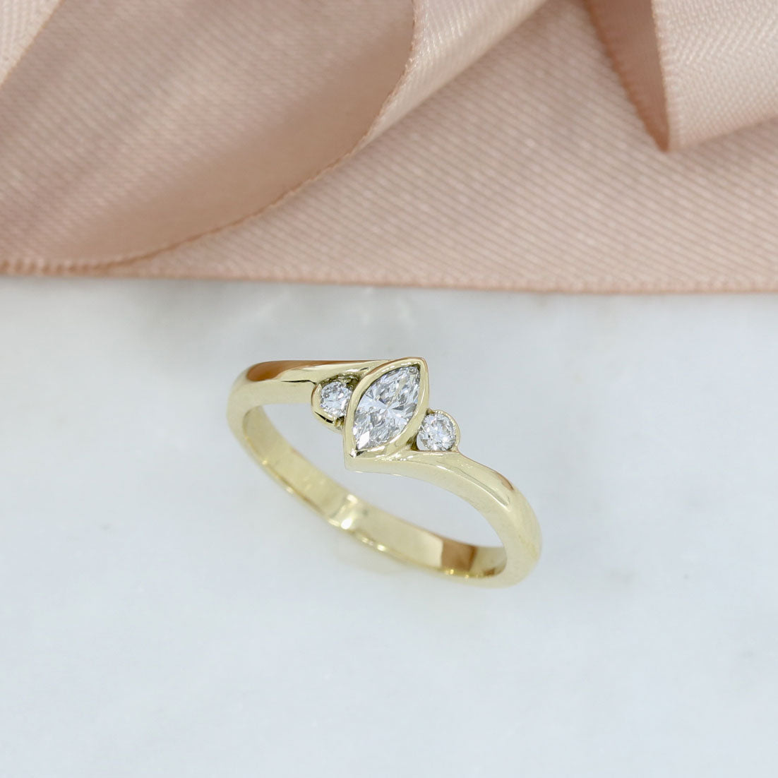 9ct Gold Marquise &  Round Lab Grown Diamond 3 Stone Ring 0.59ct