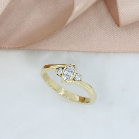 9ct Gold Marquise &  Round Lab Grown Diamond 3 Stone Ring 0.59ct