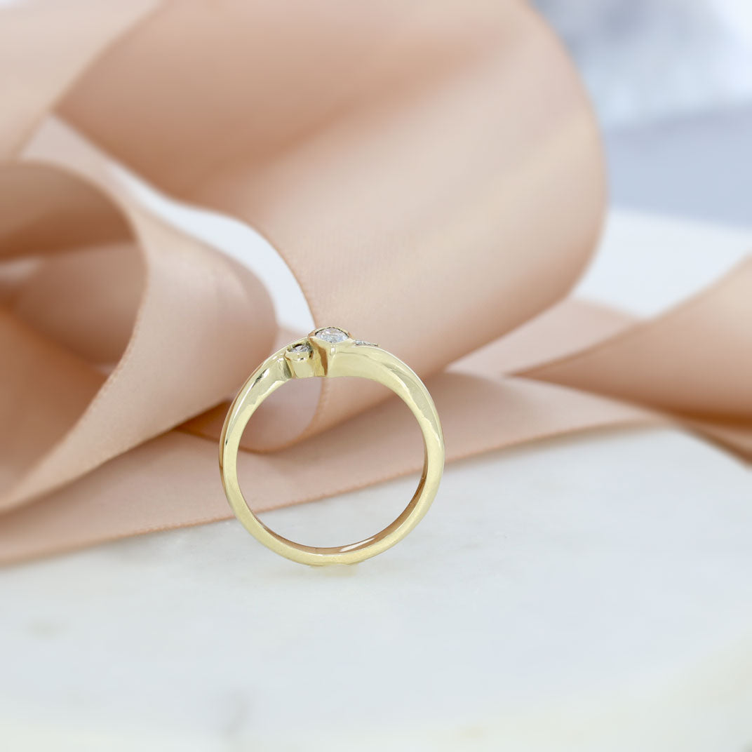 9ct Gold Marquise &  Round Lab Grown Diamond 3 Stone Ring 0.59ct