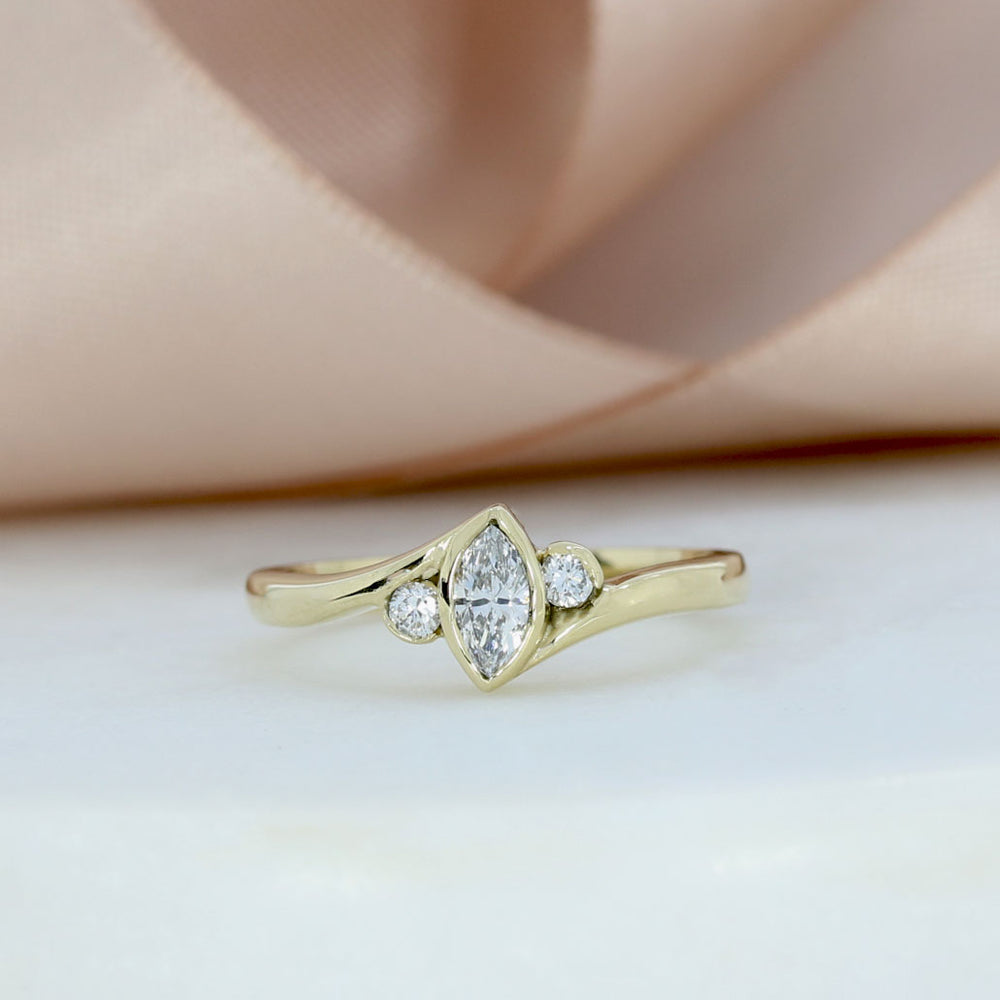 9ct Gold Marquise &  Round Lab Grown Diamond 3 Stone Ring 0.59ct