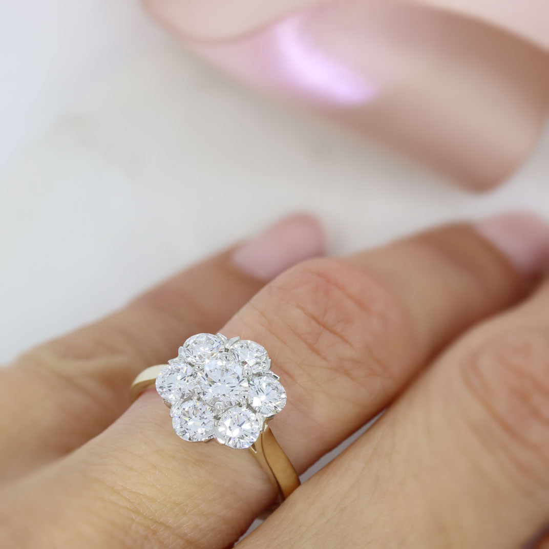 9ct Gold Certified Laboratory Grown Diamond Cluster Ring Total 2.11ct