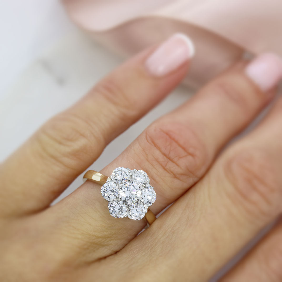 9ct Gold Certified Laboratory Grown Diamond Cluster Ring Total 2.11ct