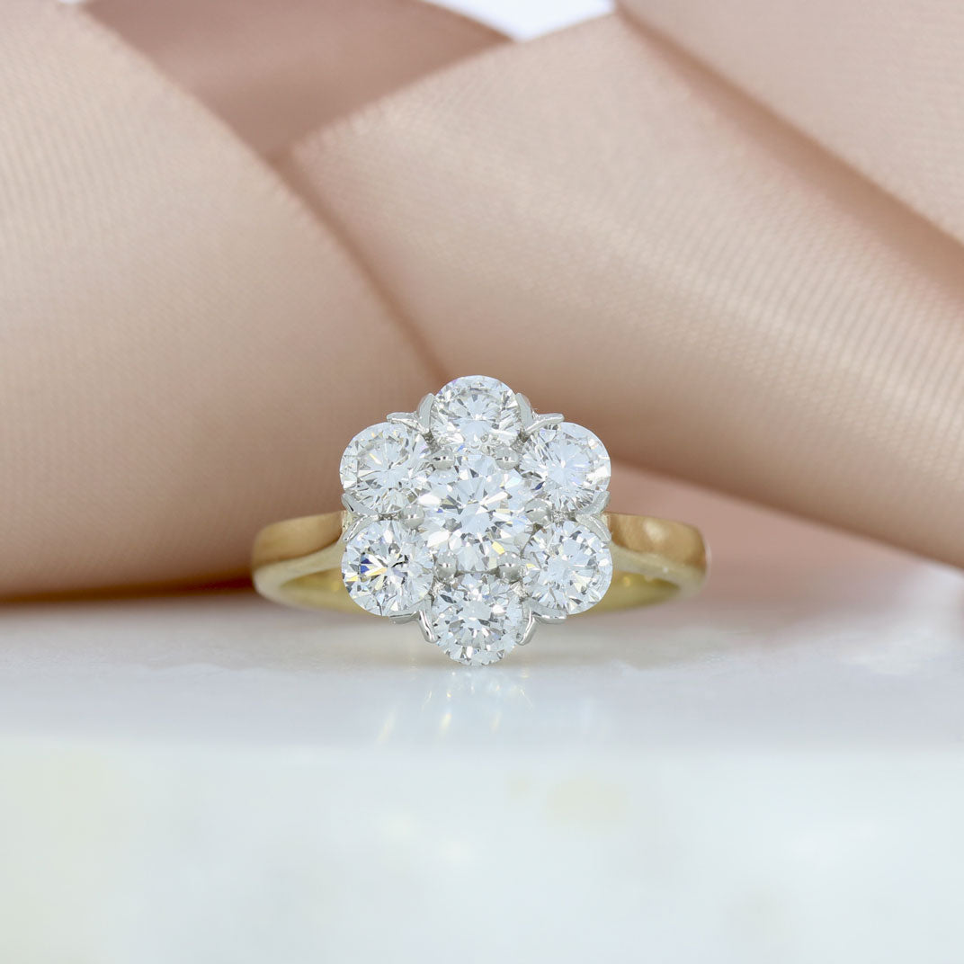 9ct Gold Certified Laboratory Grown Diamond Cluster Ring Total 2.11ct