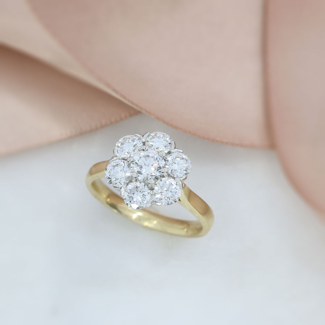 9ct Gold Certified Laboratory Grown Diamond Cluster Ring Total 2.11ct