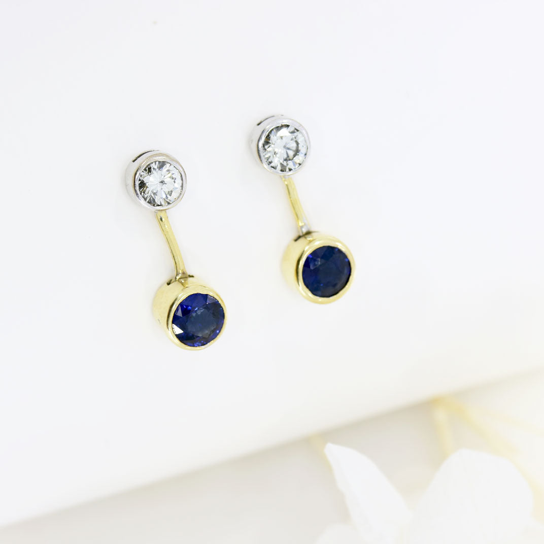 18ct Yellow and White Gold Diamond & Sapphire Drop Earrings