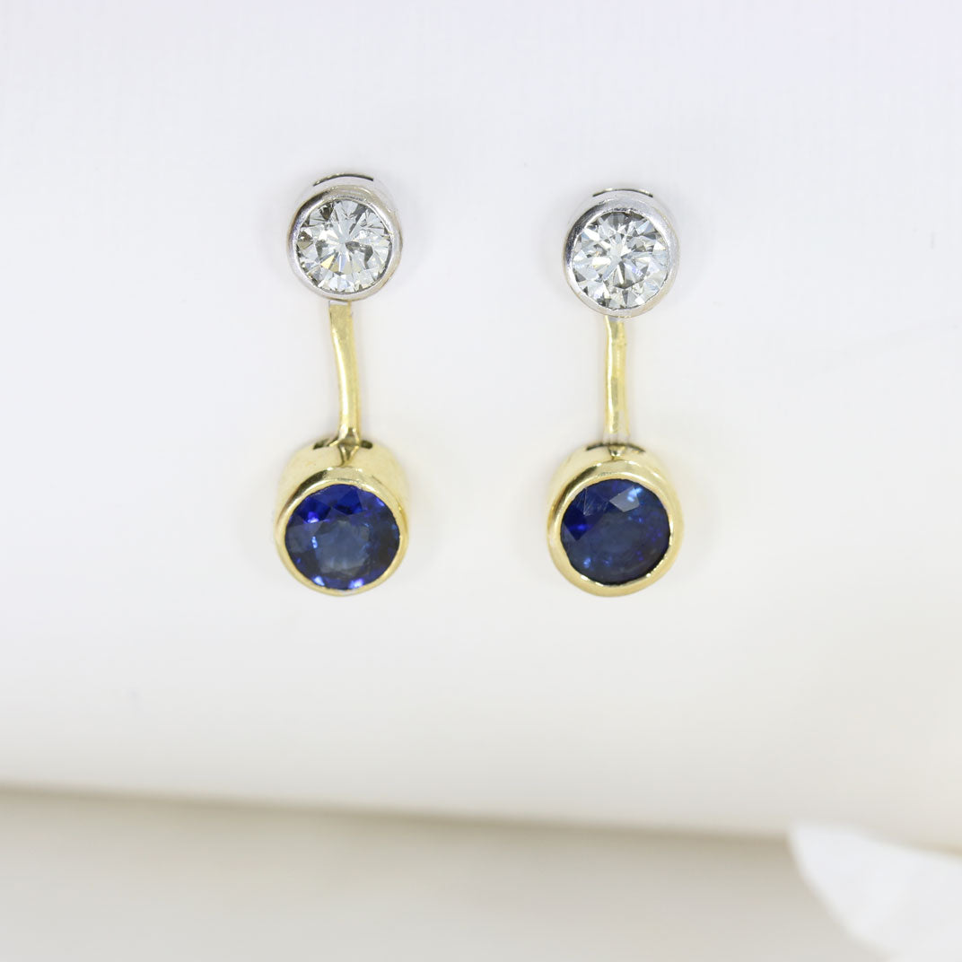 18ct Yellow and White Gold Diamond & Sapphire Drop Earrings