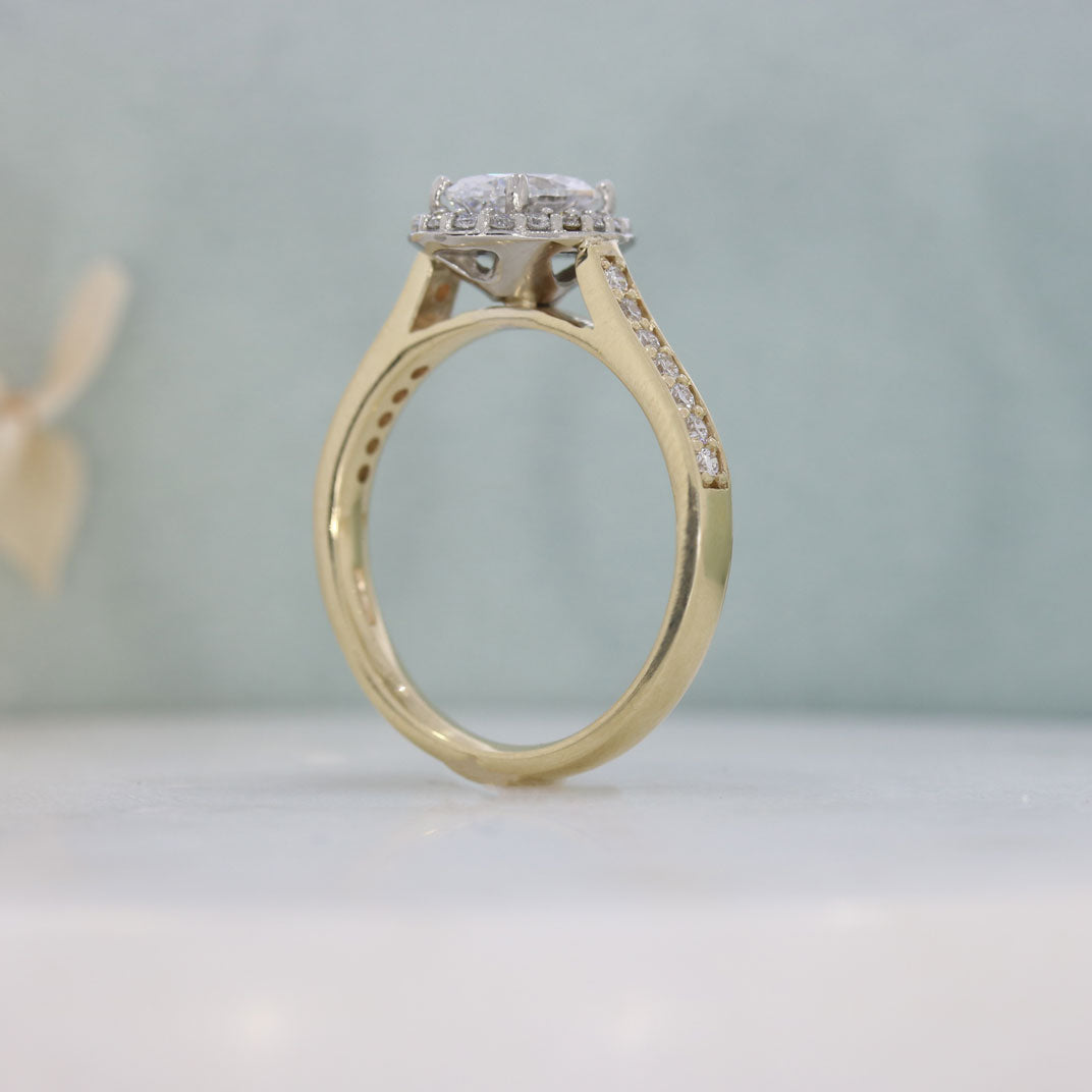 9ct Gold & Platinum Oval Claw Set Lab Grown Diamond Halo Ring 1.53ct