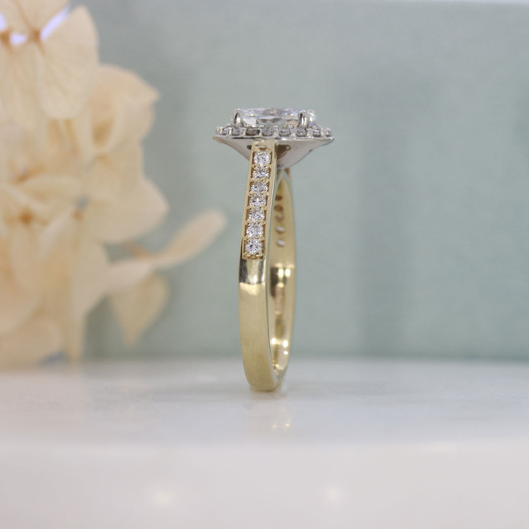 9ct Gold & Platinum Oval Claw Set Lab Grown Diamond Halo Ring 1.53ct