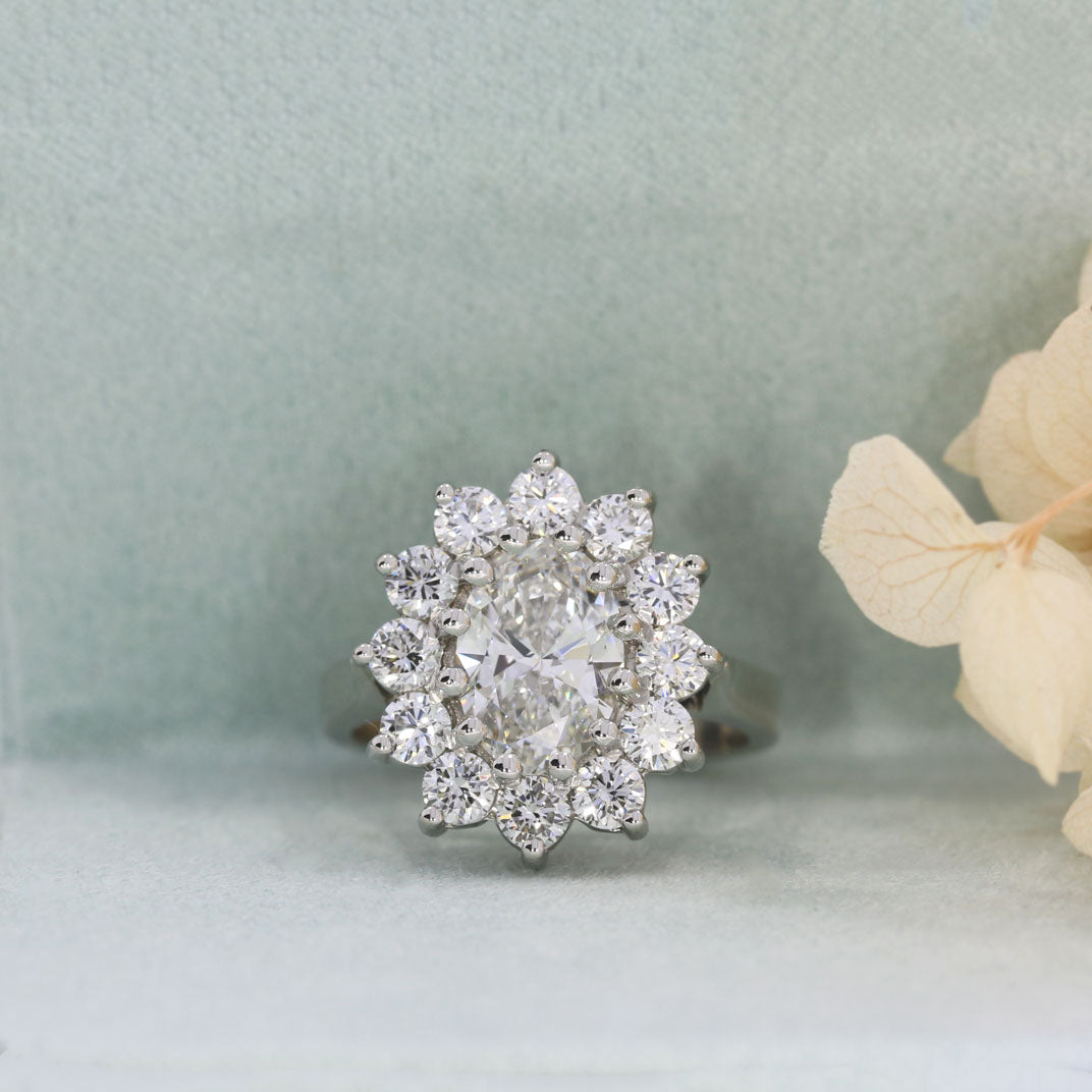 Platinum Certified Oval Laboratory Grown Diamond Cluster Ring  3.20ct E VS2