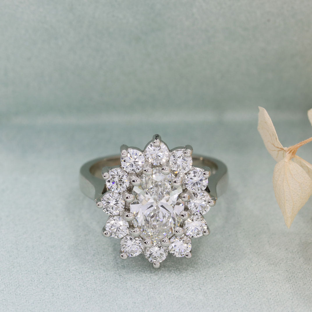 Platinum Certified Oval Laboratory Grown Diamond Cluster Ring  3.20ct E VS2