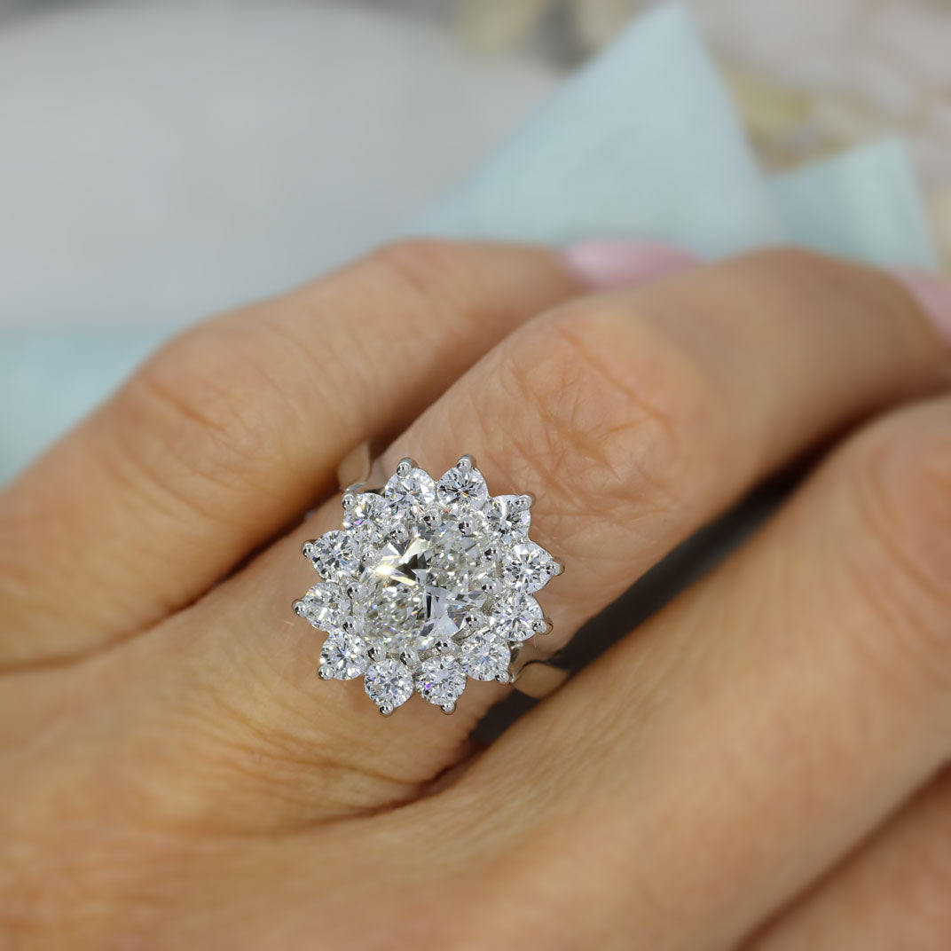 Platinum Certified Oval Laboratory Grown Diamond Cluster Ring  3.20ct E VS2