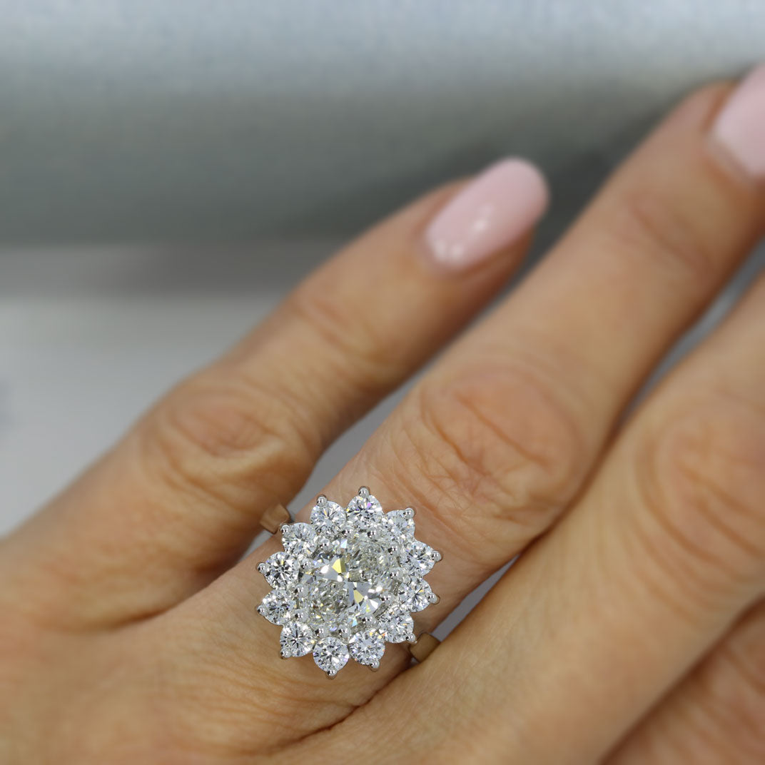 Platinum Certified Oval Laboratory Grown Diamond Cluster Ring  3.20ct E VS2