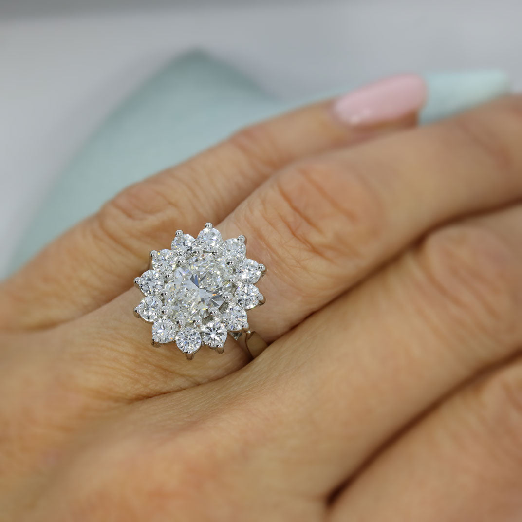 Platinum Certified Oval Laboratory Grown Diamond Cluster Ring  3.20ct E VS2