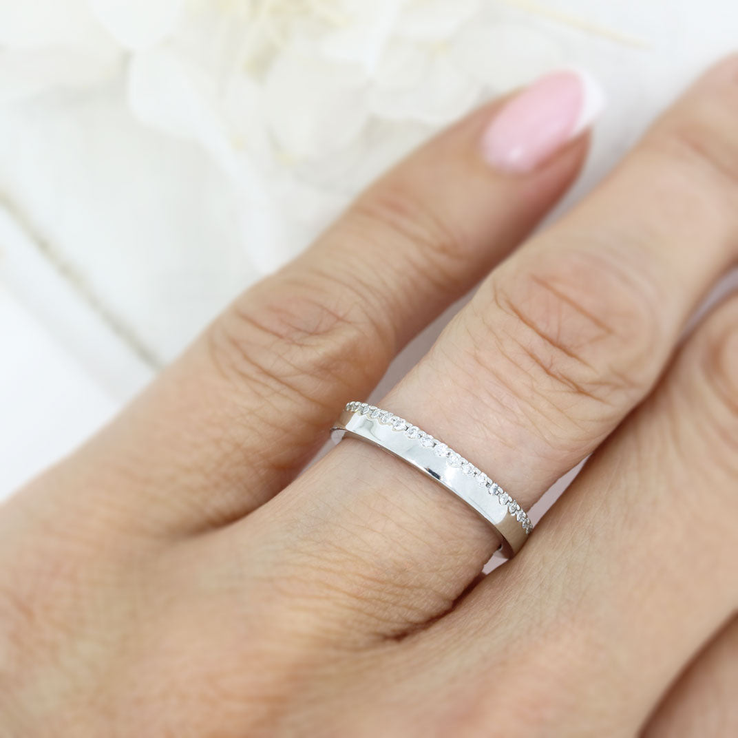 Platinum 3mm Wedding Ring with One Edge Set With Laboratory Grown Diamonds  0.32ct