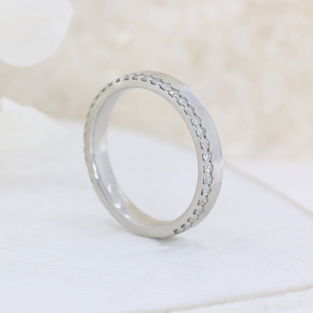 Platinum 3mm Wedding Ring with One Edge Set With Laboratory Grown Diamonds  0.32ct