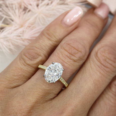 18ct Certified Oval Brilliant Cut Lab Grown Diamond Solitaire Ring with ShoulderStones Total 3.73ct D VS1