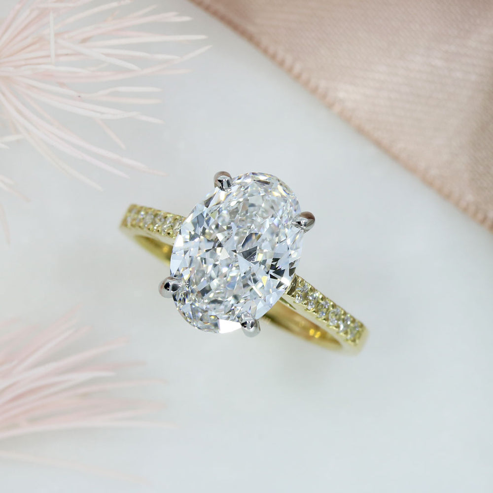 18ct Certified Oval Brilliant Cut Lab Grown Diamond Solitaire Ring with ShoulderStones Total 3.73ct D VS1