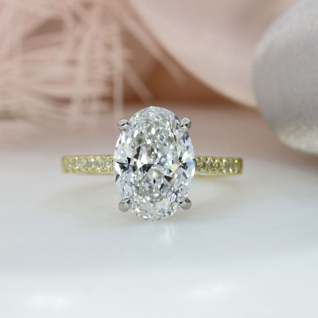 18ct Certified Oval Brilliant Cut Lab Grown Diamond Solitaire Ring with ShoulderStones Total 3.73ct D VS1