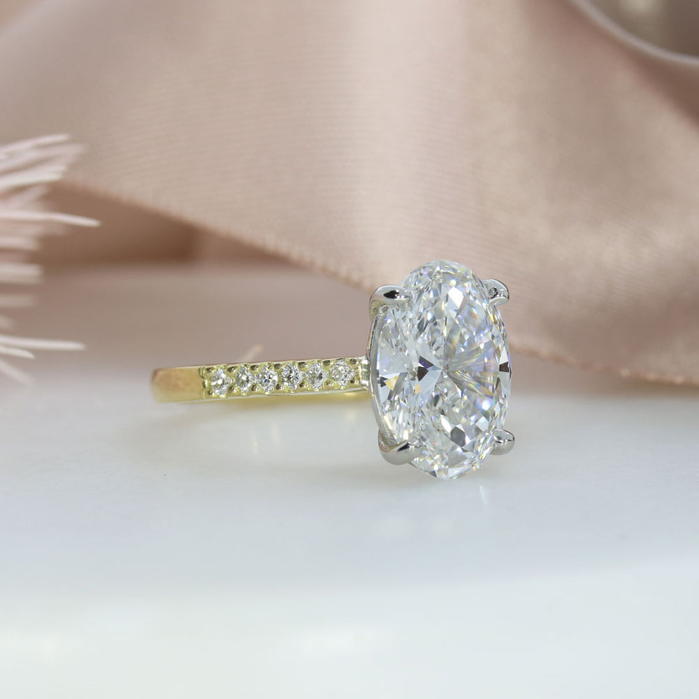 18ct Certified Oval Brilliant Cut Lab Grown Diamond Solitaire Ring with ShoulderStones Total 3.73ct D VS1
