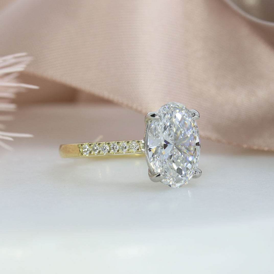 18ct Certified Oval Brilliant Cut Lab Grown Diamond Solitaire Ring with ShoulderStones Total 3.73ct D VS1
