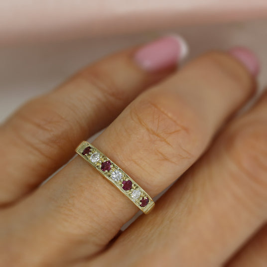 Pre Owned 9ct Yellow Gold Pave Set Ruby & Diamond Eternity Ring