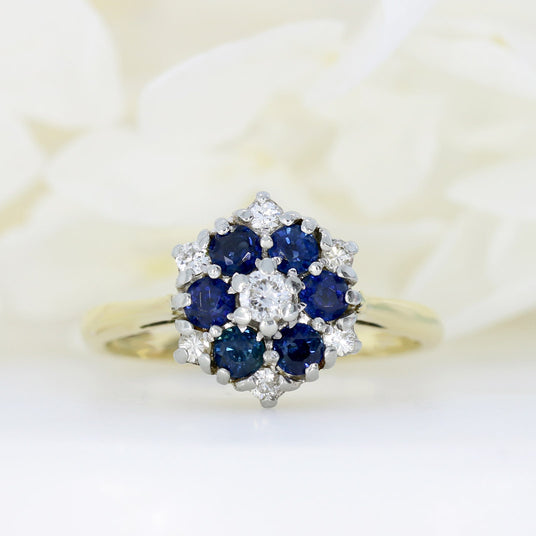 Pre Owned 18ct Yellow Gold Sapphire & Diamond Cluster Ring