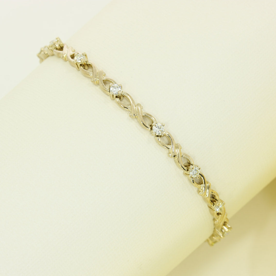9ct Yellow Gold infinity Diamond Line Bracelet 0.64ct