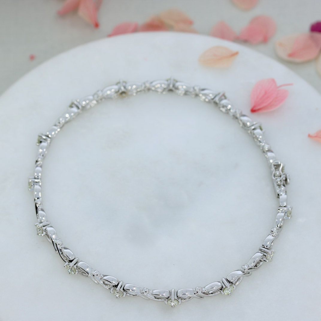 9ct White Gold Fancy Link Diamond Bracelet 1.06ct