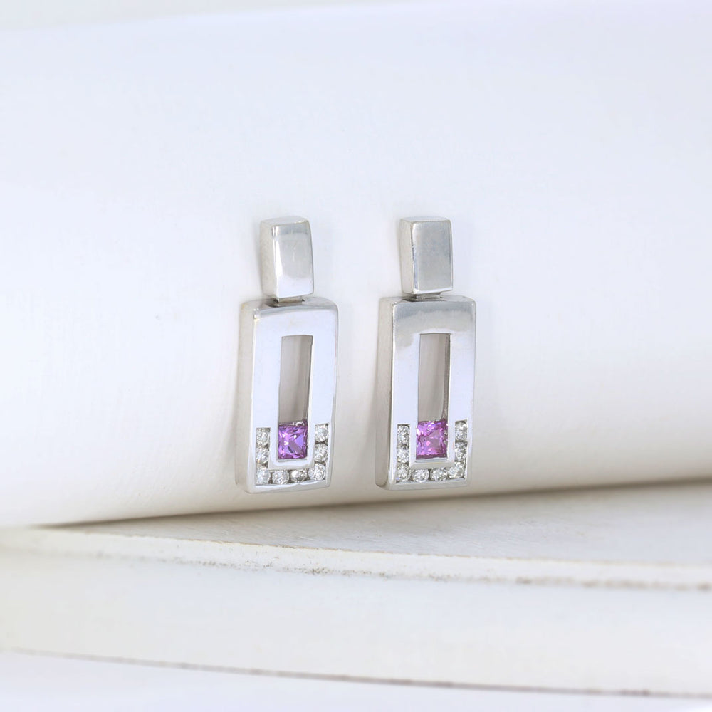 18ct White Gold Pink Sapphire & Diamond Earrings