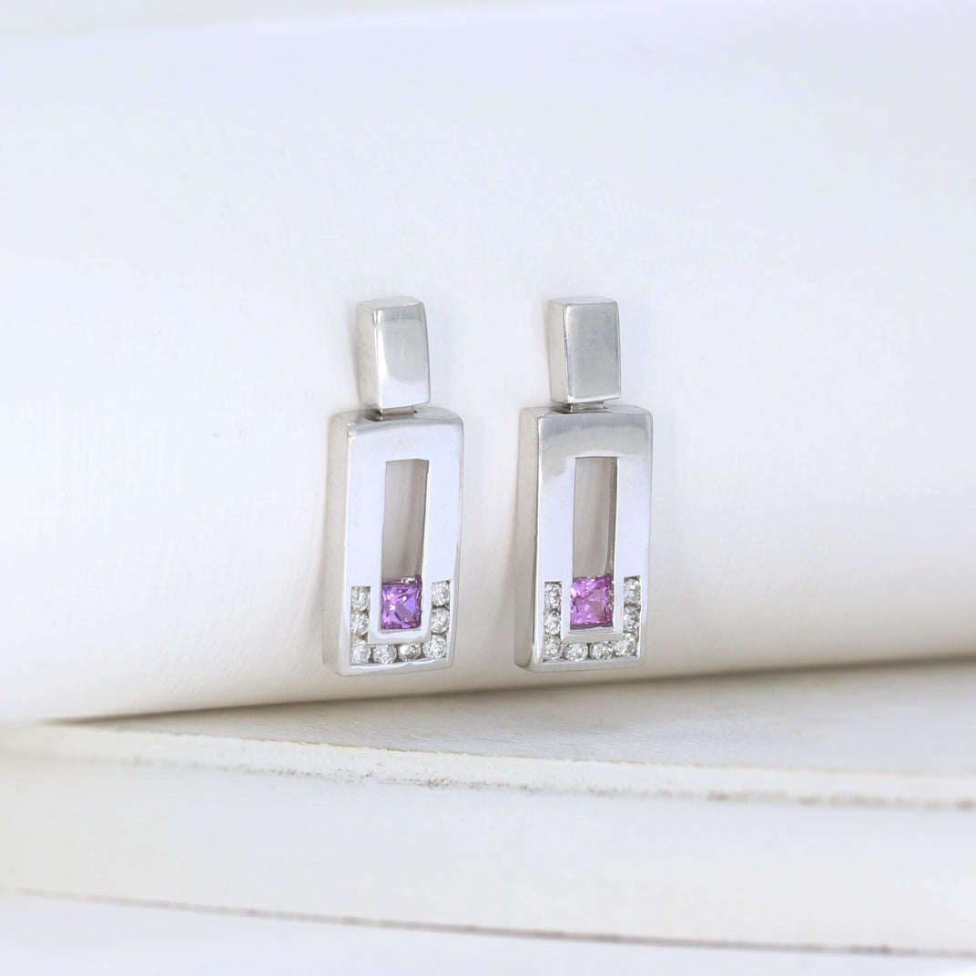 18ct White Gold Pink Sapphire & Diamond Earrings