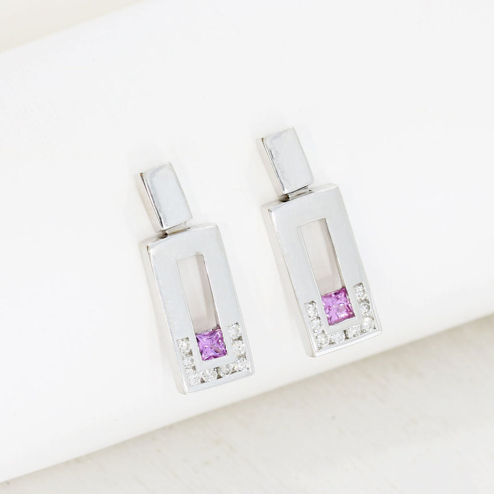 18ct White Gold Pink Sapphire & Diamond Earrings