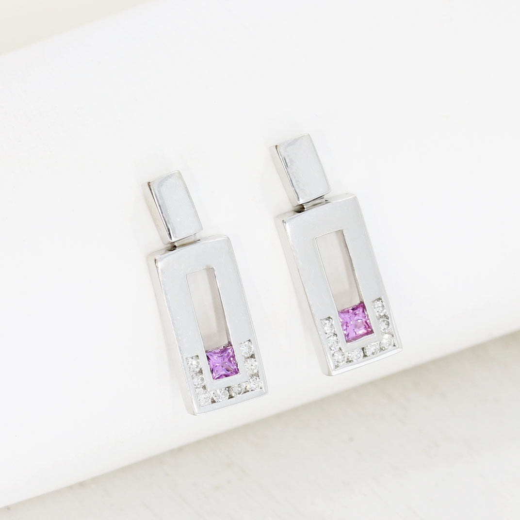 18ct White Gold Pink Sapphire & Diamond Earrings