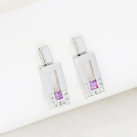 18ct White Gold Pink Sapphire & Diamond Earrings