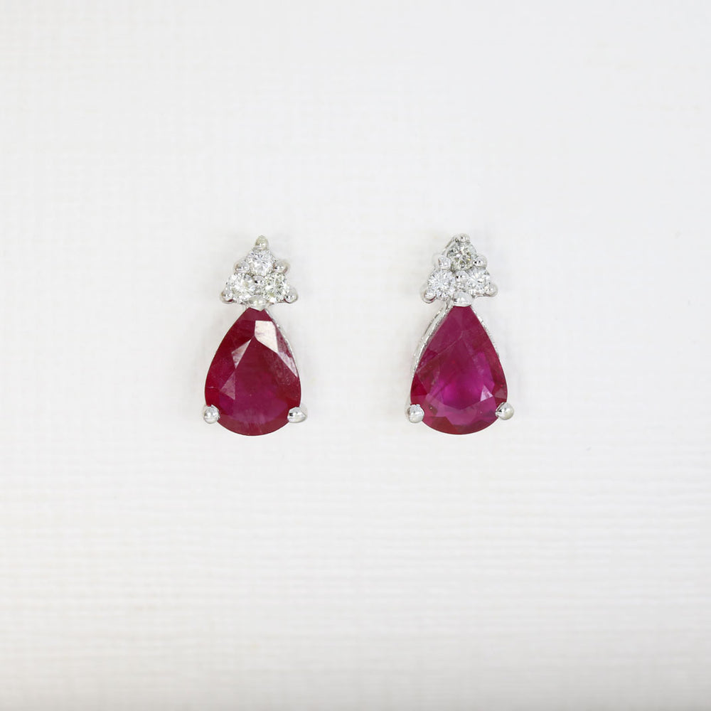 9ct White Gold Pear Shape Ruby & Diamond Stud Earrings