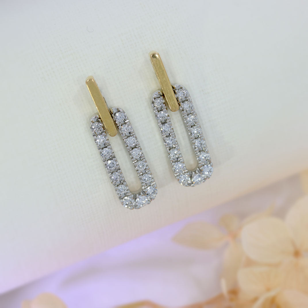 18ct Yellow & White Gold Oval Diamond Drop Earrings 0.75ct